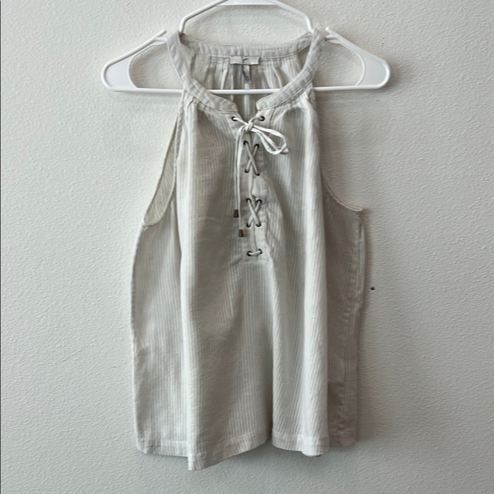 Joie Ivory Lace-Up Halter Tank Top